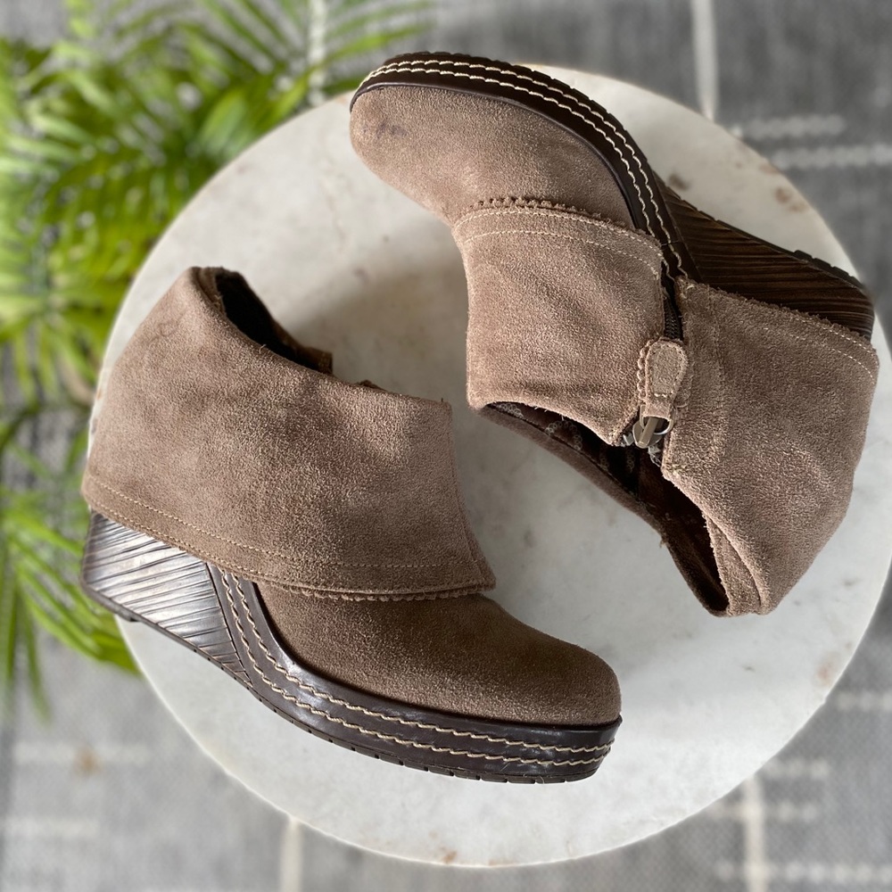 Dr. Scholl’s Suede Wedge Fold Over Bootie